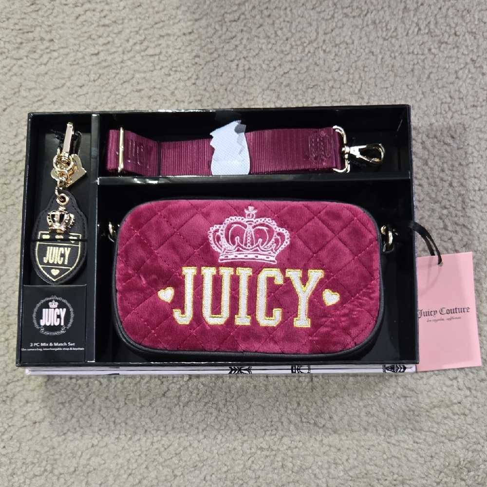 Juicy Couture Burgundy Quilted Bag with Gold Accents - Picture 2 of 13